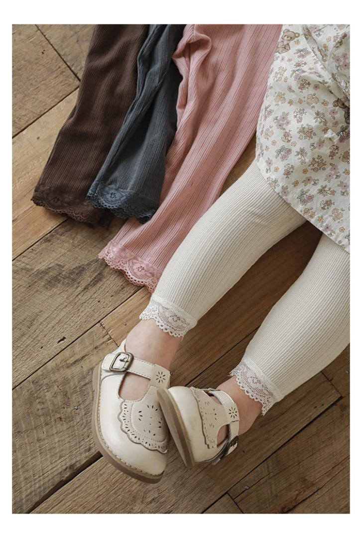 Vintage Lace Trim Ribbed Leggings